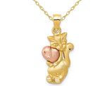 14K Yellow and Rose Pink Gold Heart Cat Pendant Necklace with Chain